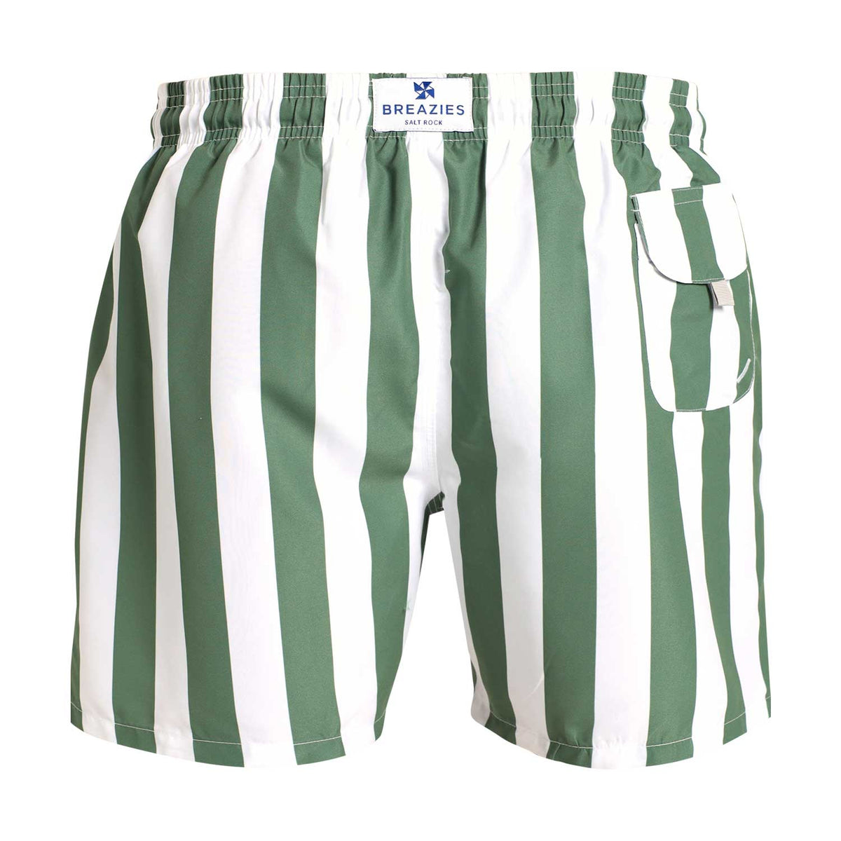 Swim Shorts - Stripes | Army Green & White