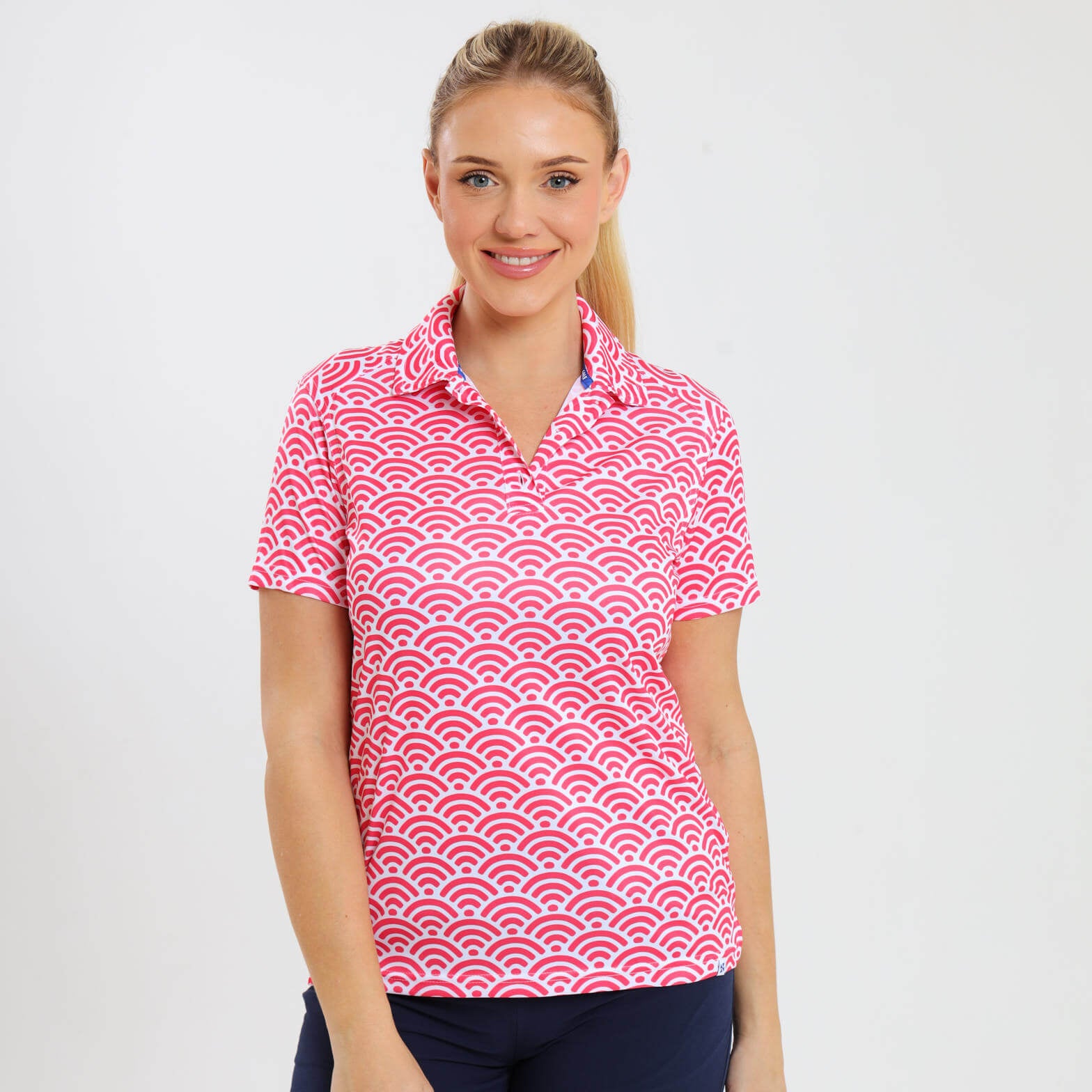Breazies Ladies Golf Shirt Geometric Coral - Main Image