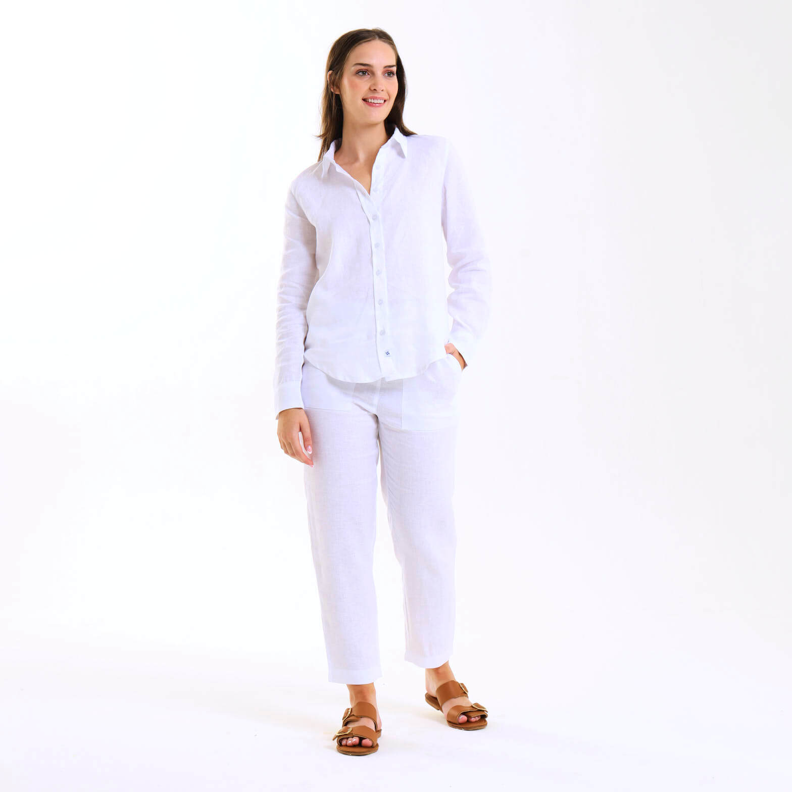 Ladies Linen - Long Sleeve Shirt | White