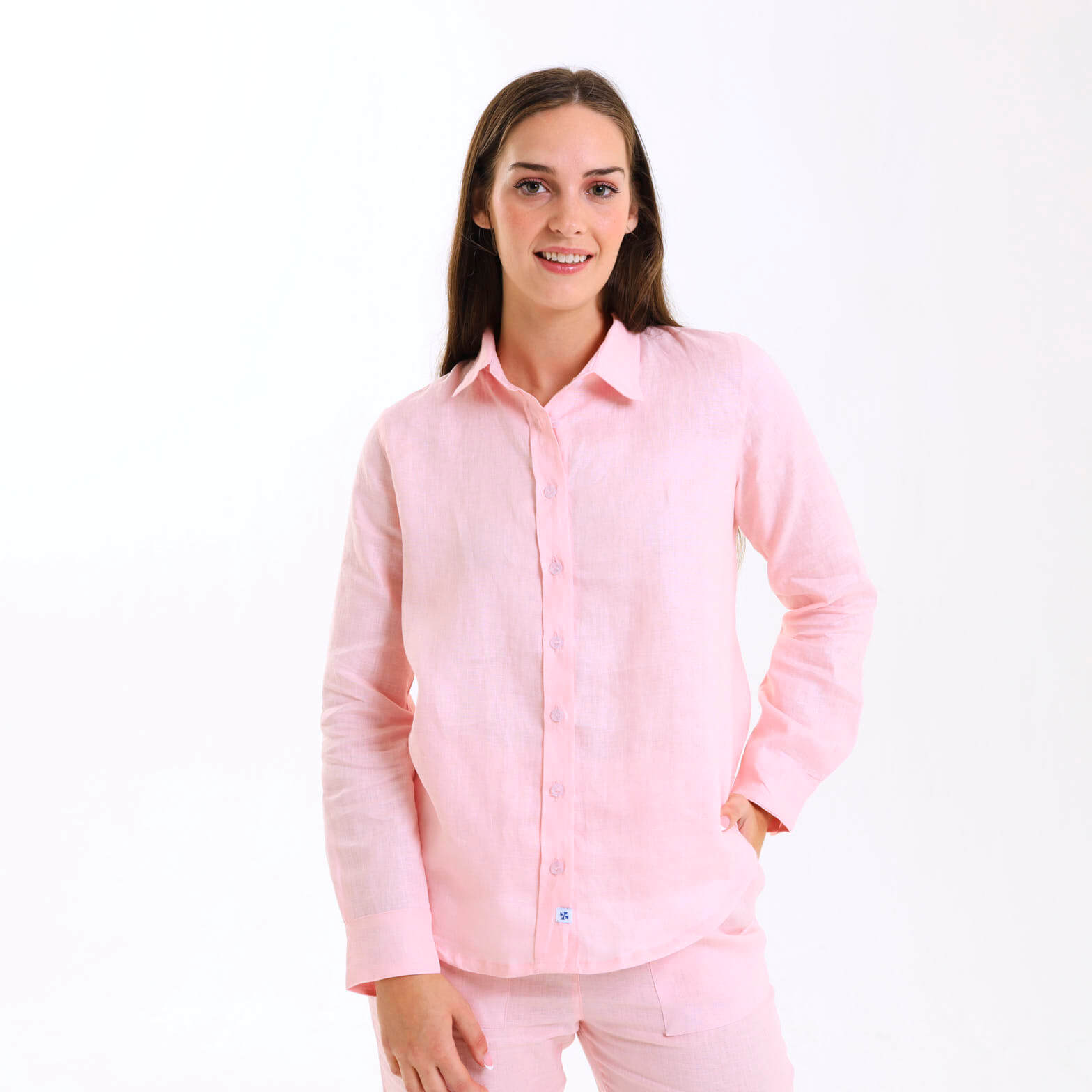 Ladies Linen - Long Sleeve Shirt | Baby Pink