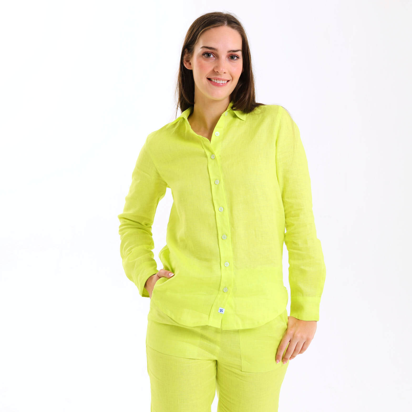 Ladies Linen - Long Sleeve Shirt | Zesty Lime