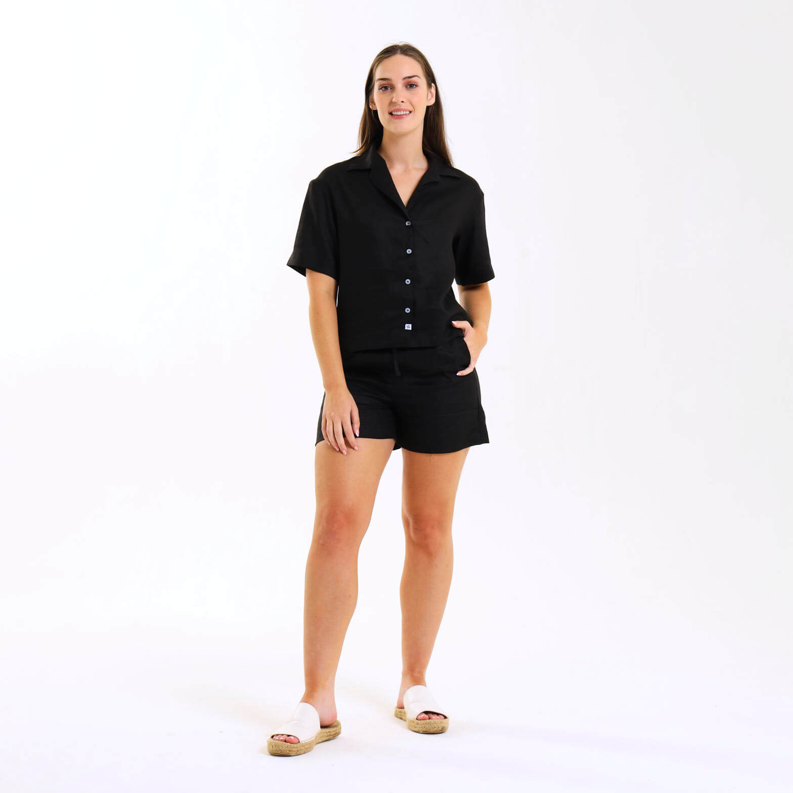 Ladies Linen - Short Sleeve Shirt | Black