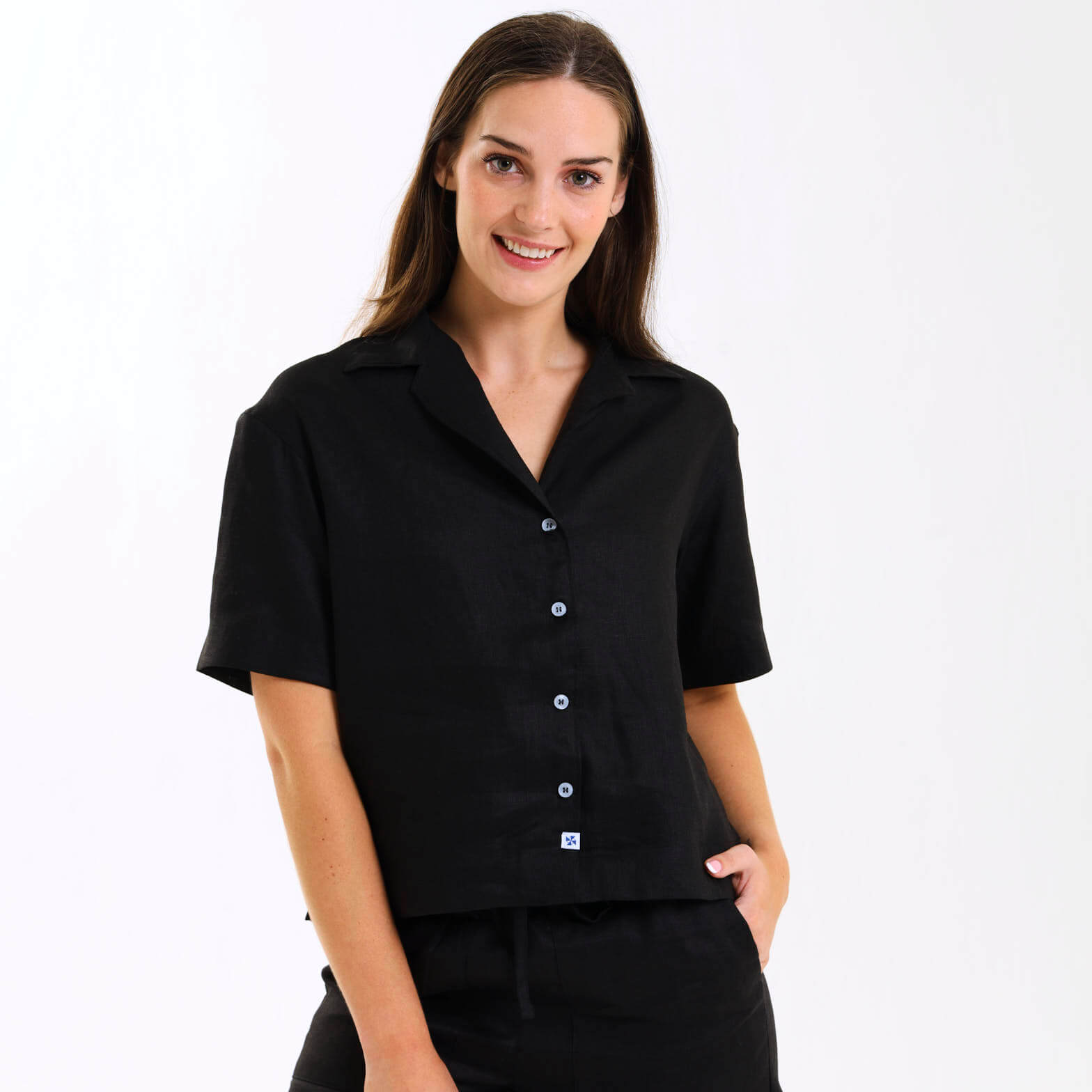 Ladies Linen - Short Sleeve Shirt | Black