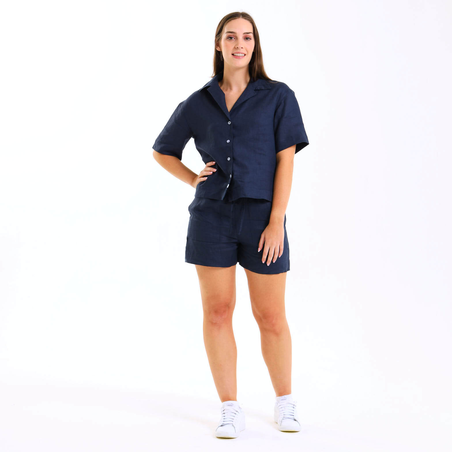 Ladies Linen - Short Sleeve Shirt | Navy
