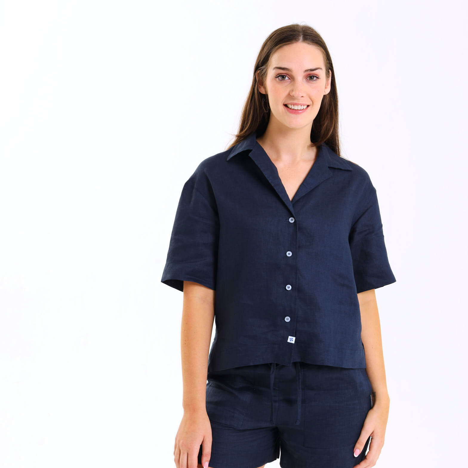 Ladies Linen - Short Sleeve Shirt | Navy