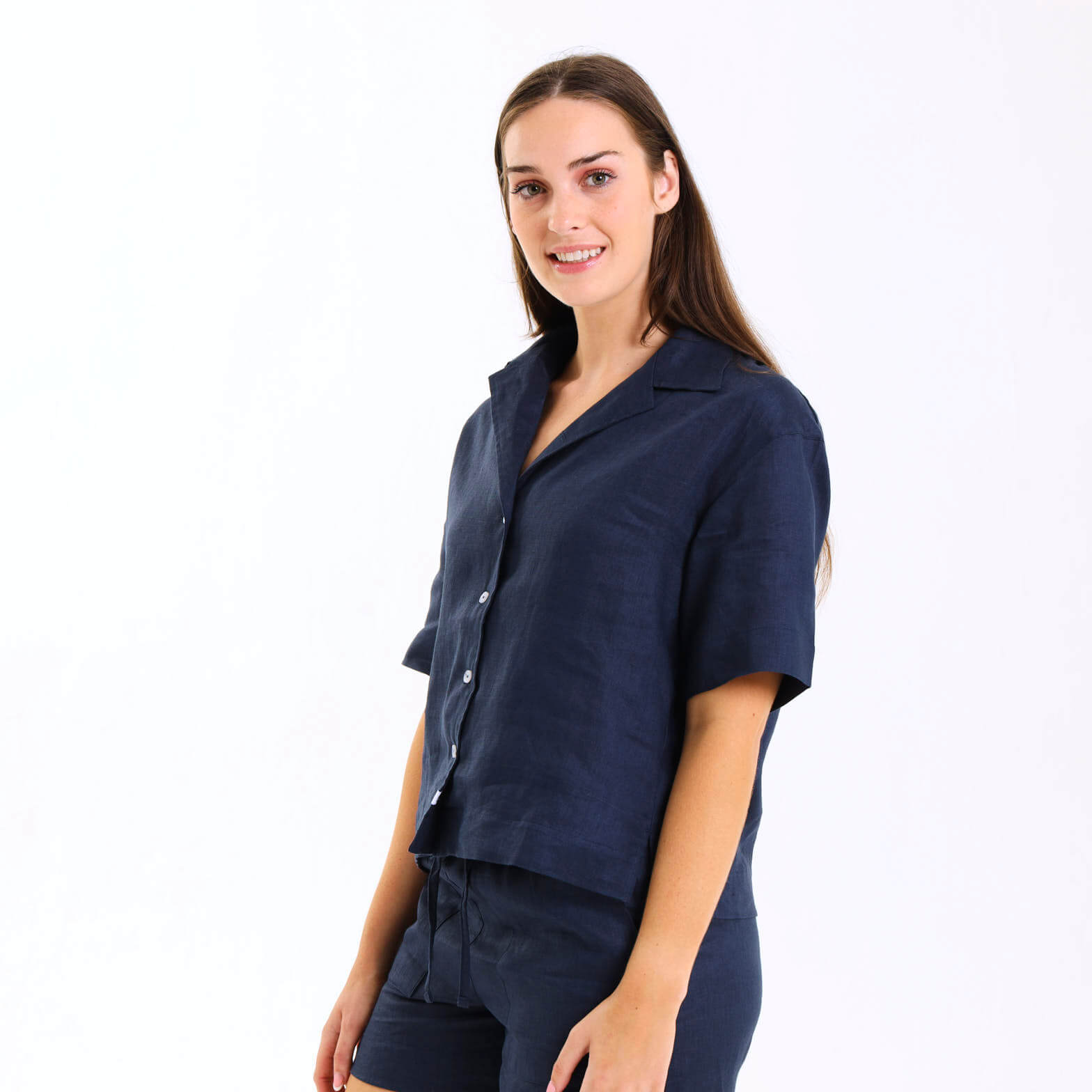 Ladies Linen - Short Sleeve Shirt | Navy