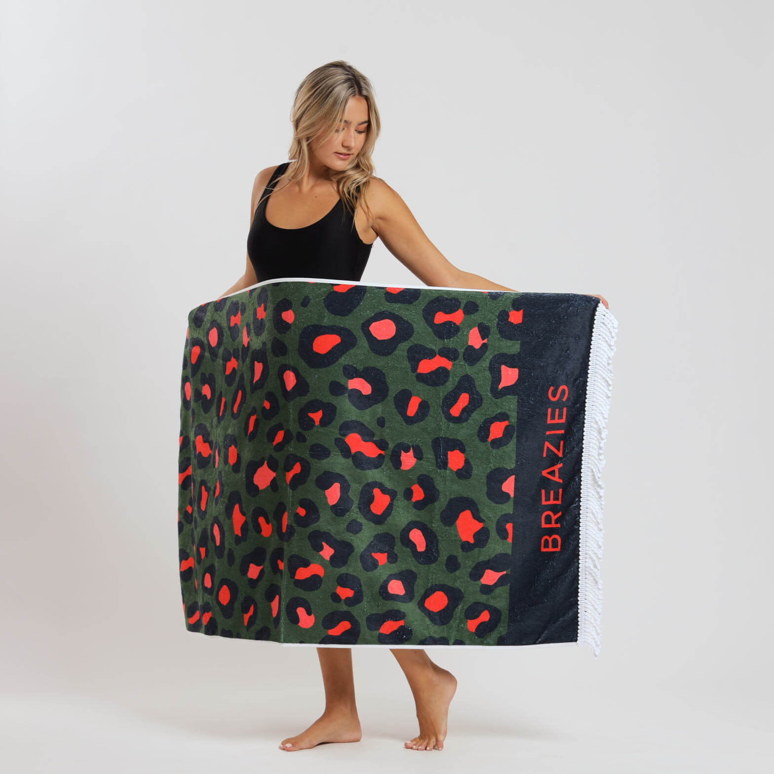 Luxury Beach Towel - Leopard | Army Green