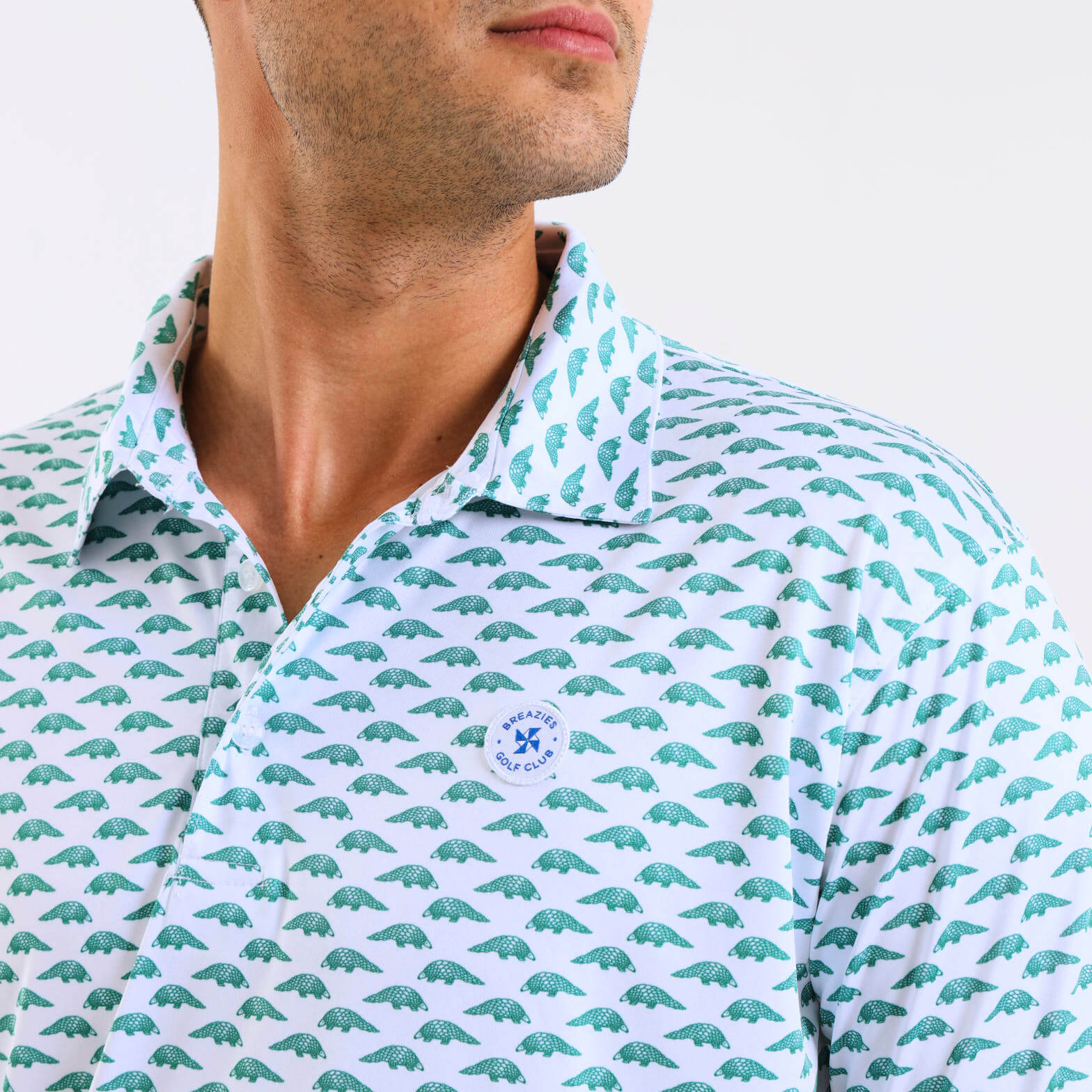 Mens Golf Shirt - Mini Pangolins | Army Green