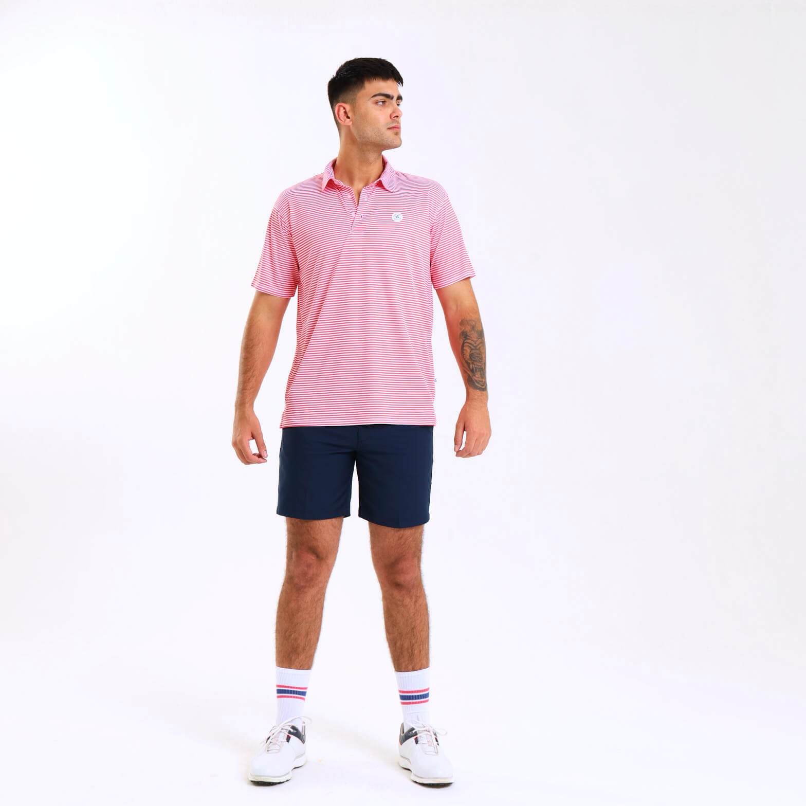 Mens Golf Shirt - Stripes | Coral