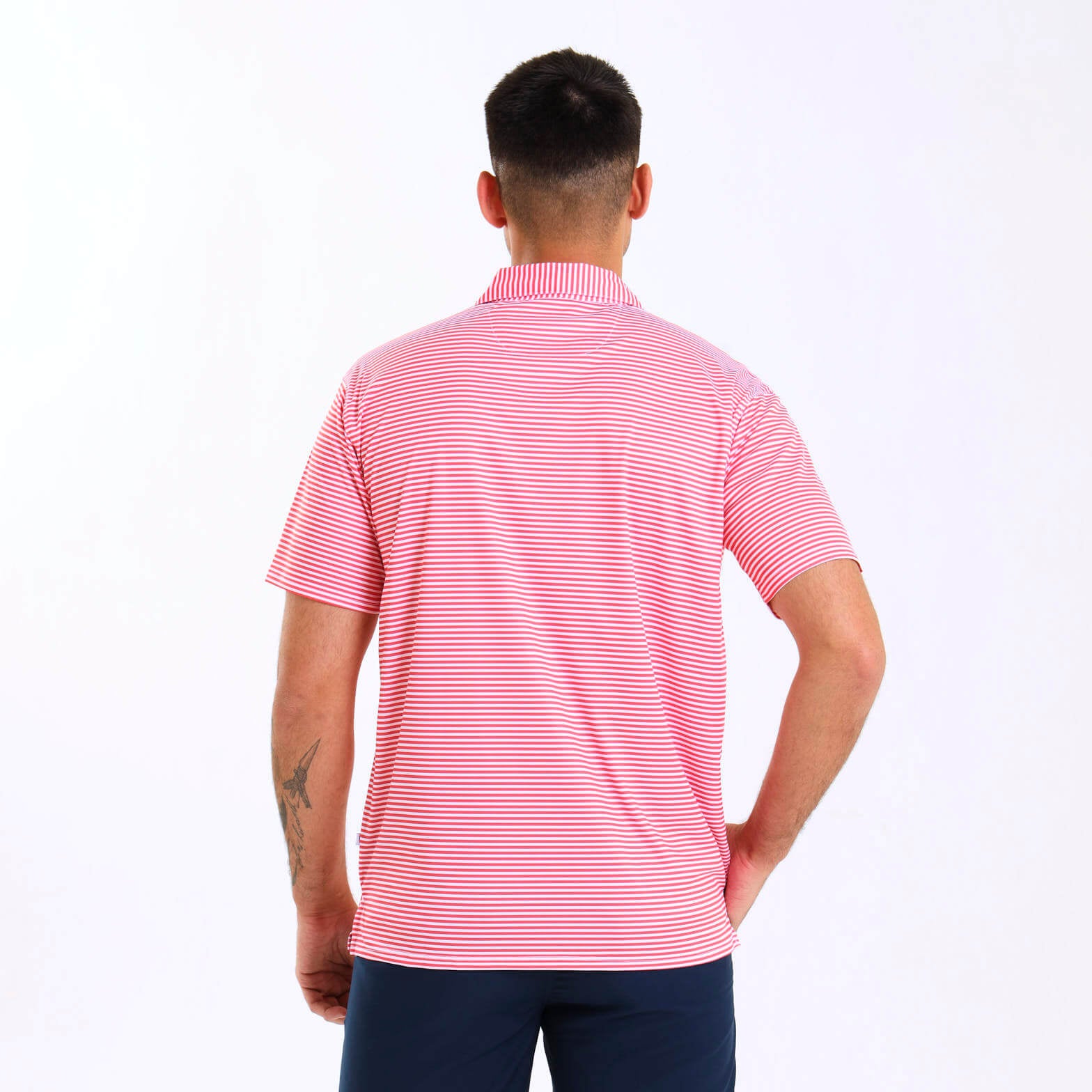 Mens Golf Shirt - Stripes | Coral