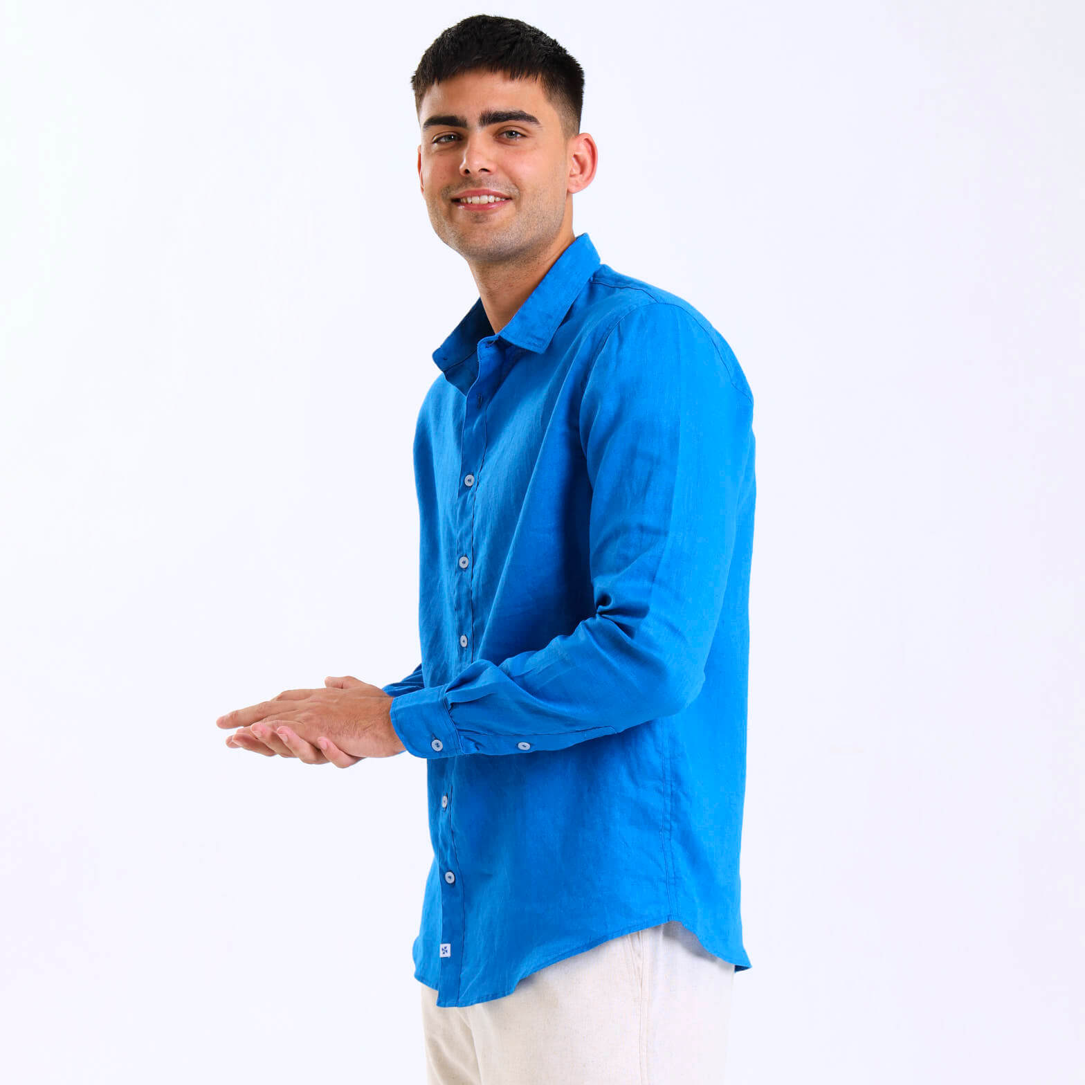 Long Sleeve Linen Shirt | Bright Blue