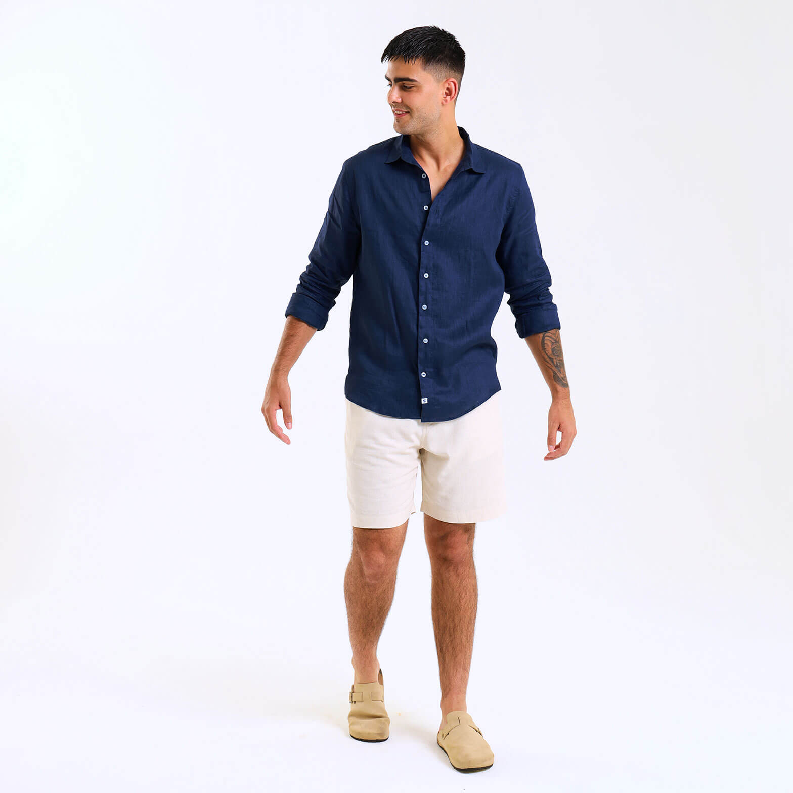 Long Sleeve Linen Shirt | Navy