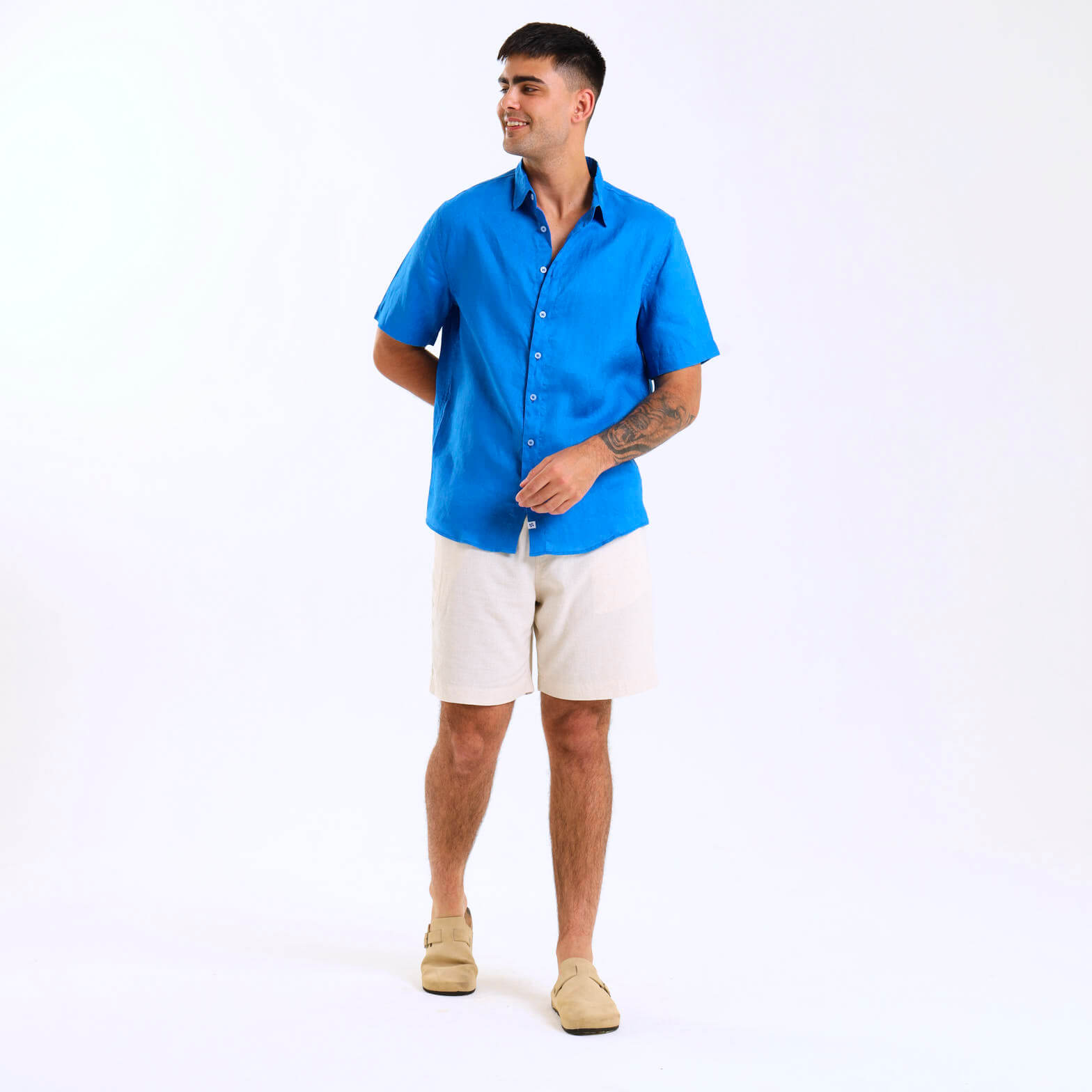 Short Sleeve Linen Shirt | Bright Blue