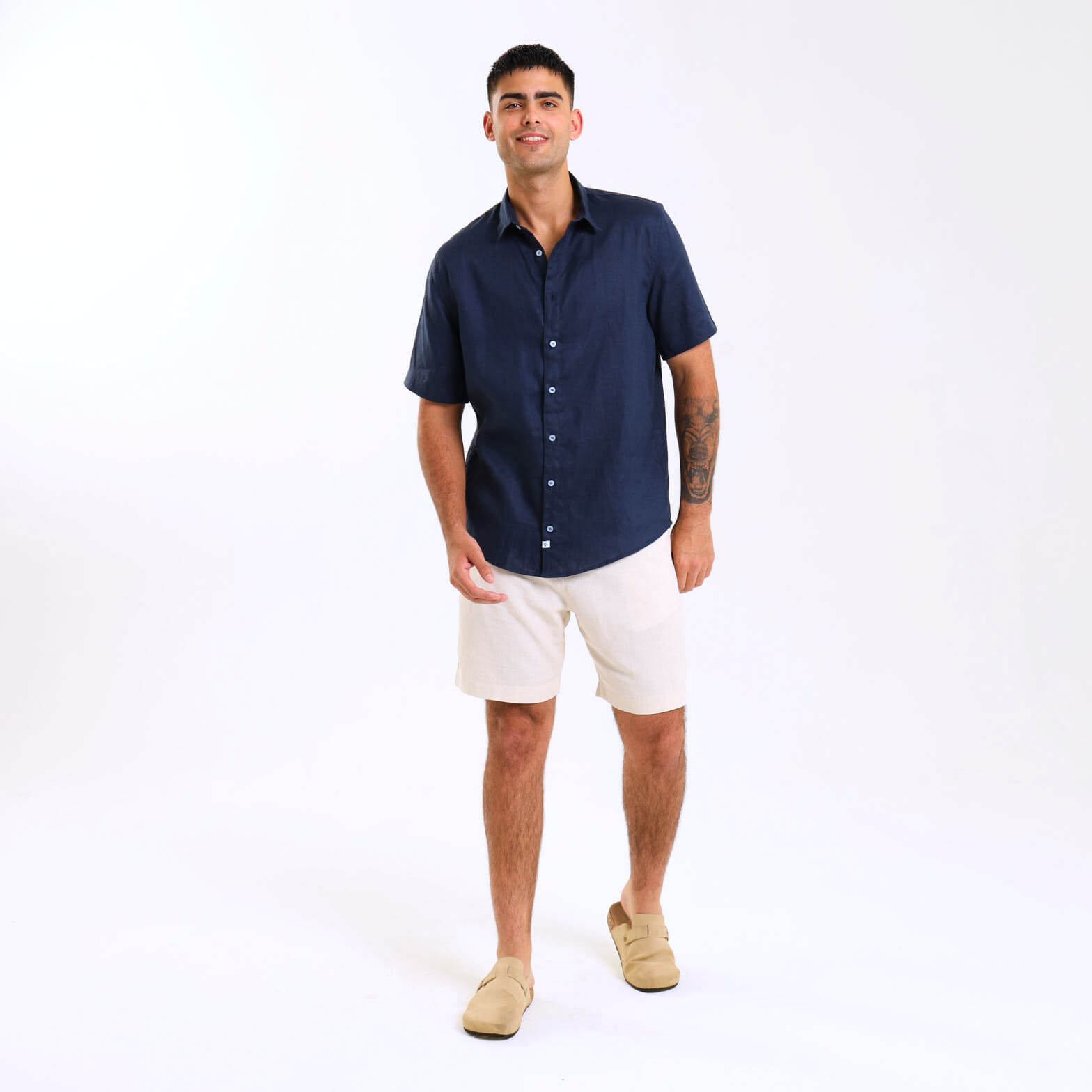 Short Sleeve Linen Shirt | Navy