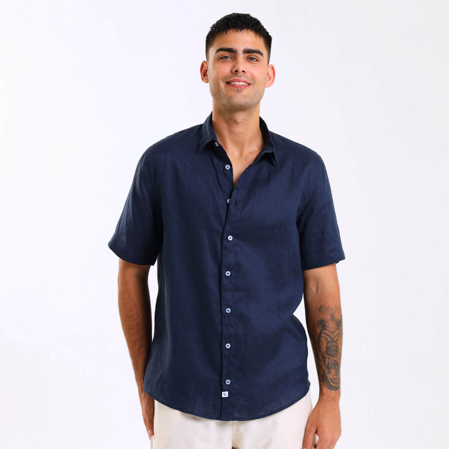 Short Sleeve Linen Shirt | Navy