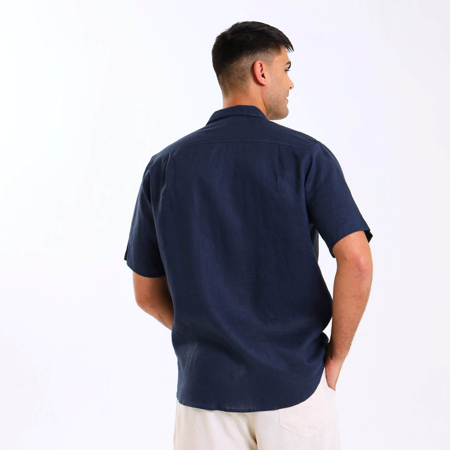 Short Sleeve Linen Shirt | Navy