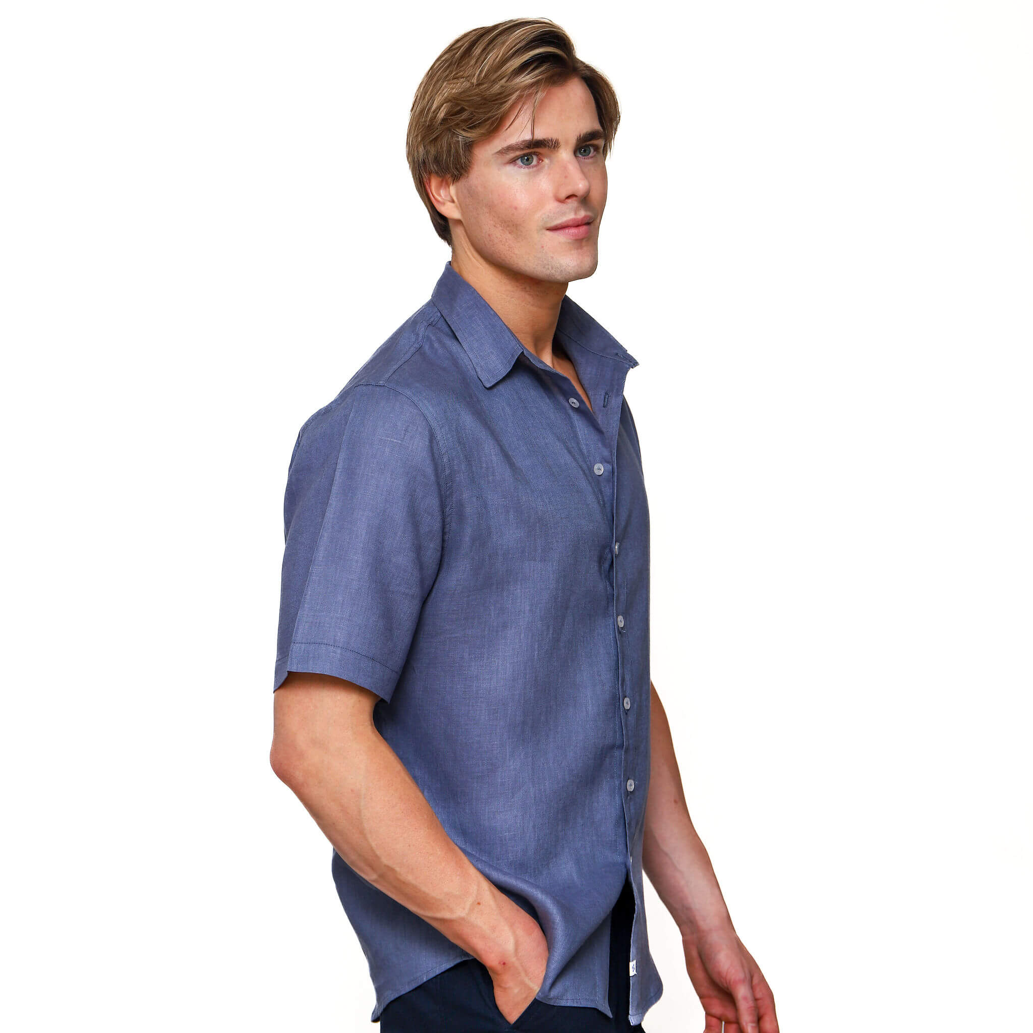Short Sleeve Linen Shirt | Steel Blue