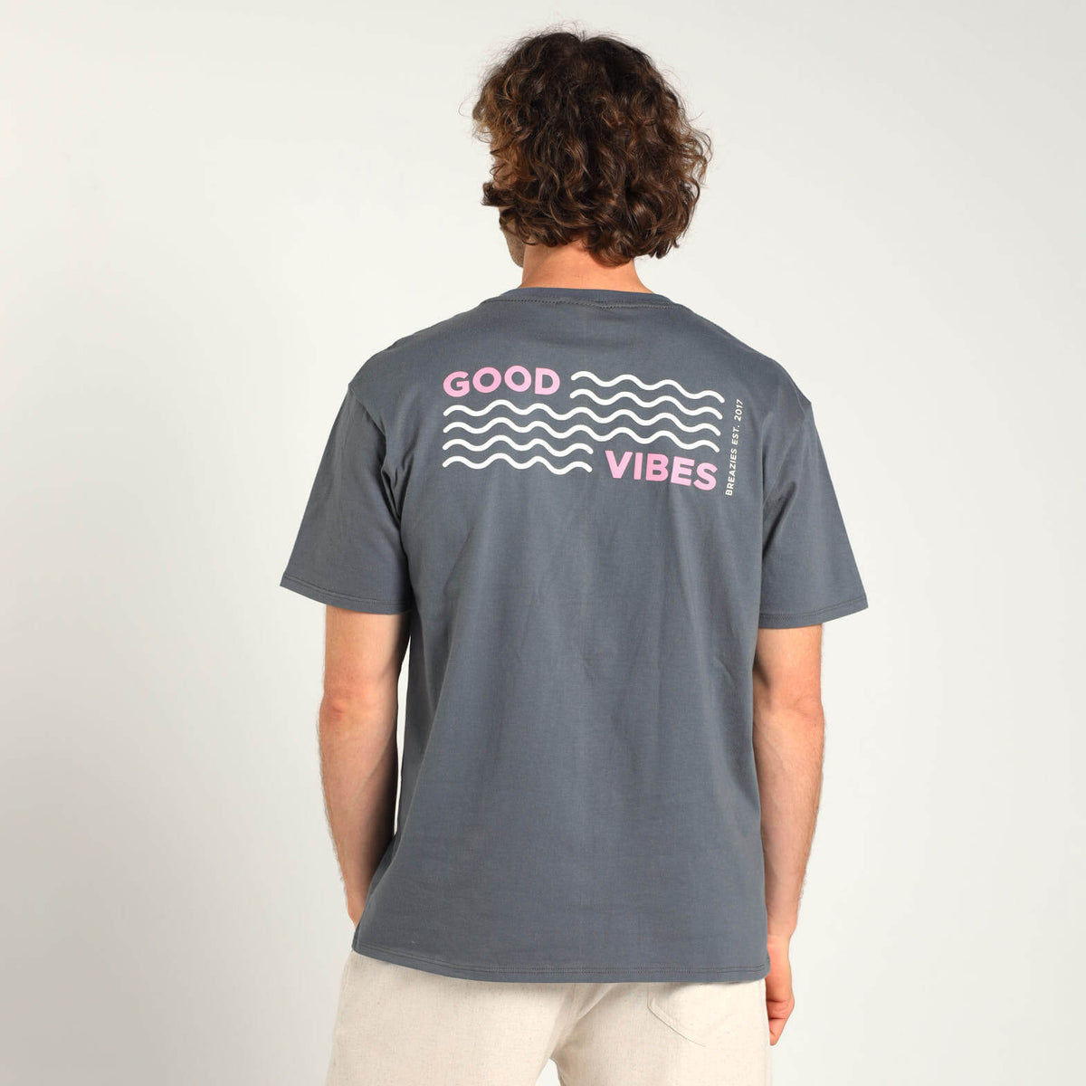Printed Cotton Tee - Good Vibes | Grey