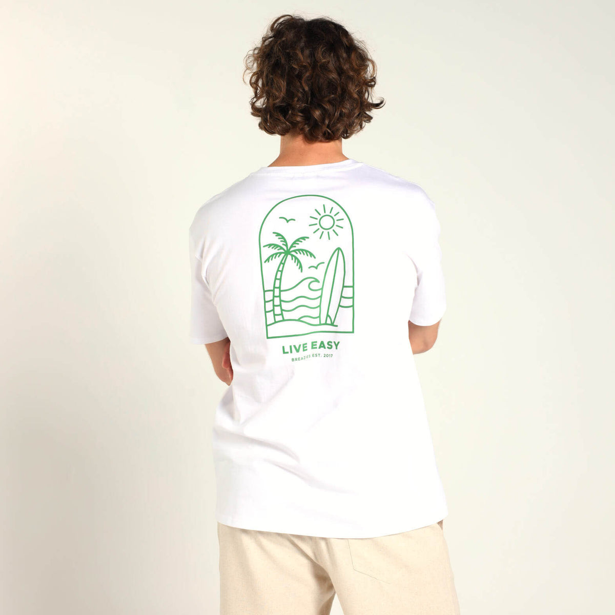Printed Cotton Tee - Live Easy | White