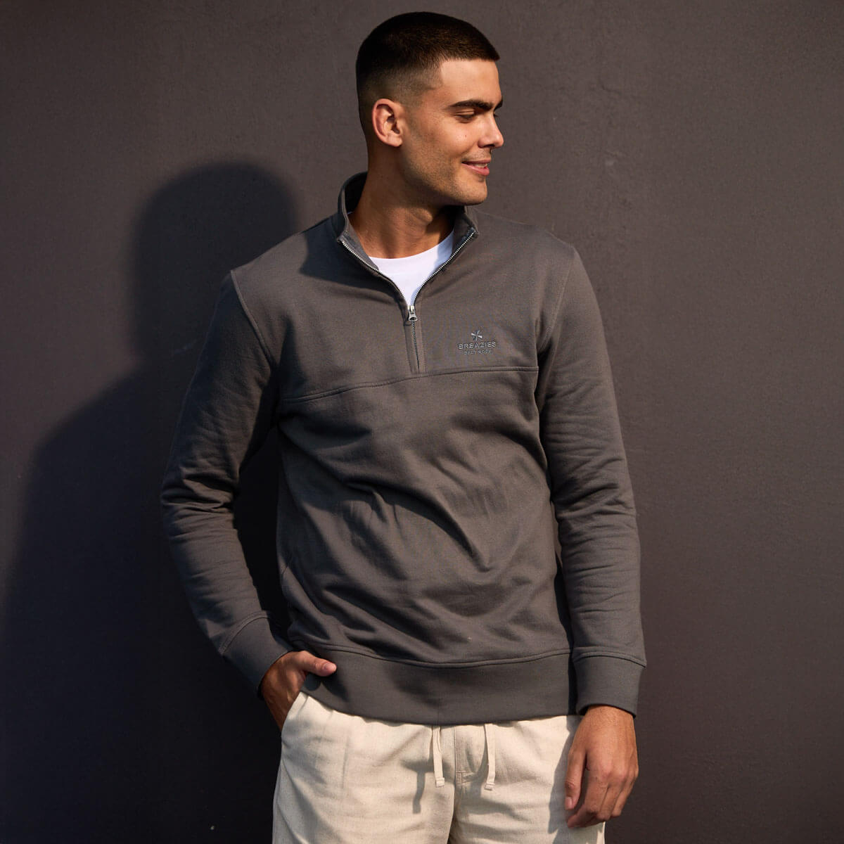 Breazies Unisex Quarter Zip Sweater Charcoal - Main Image