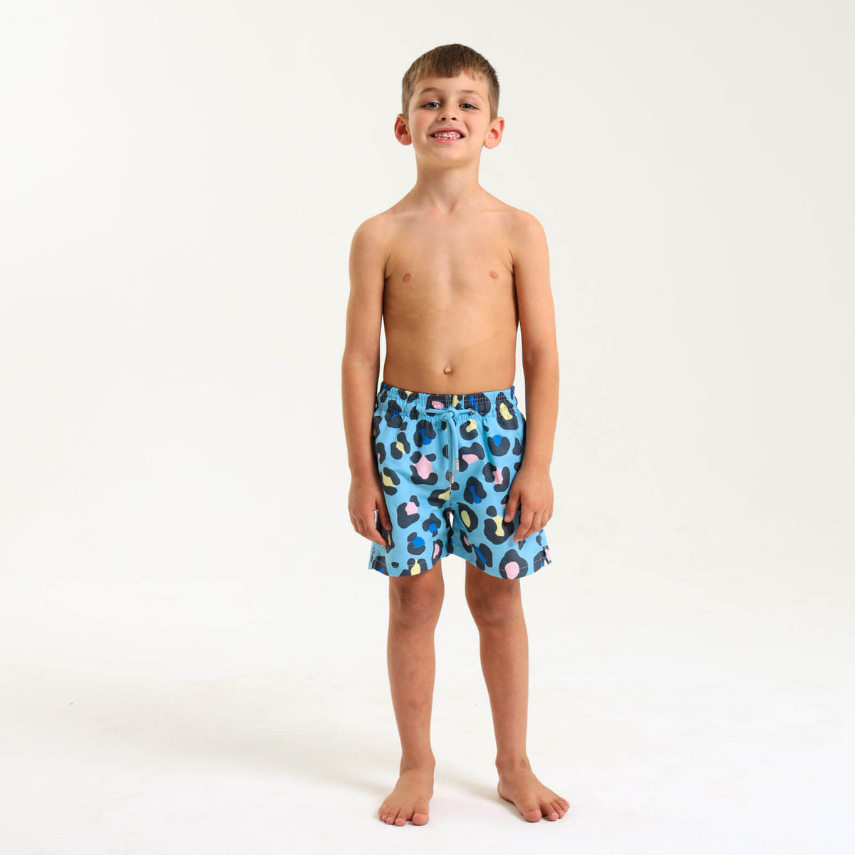 Boys Swim Shorts - Leopard | Baby Blue