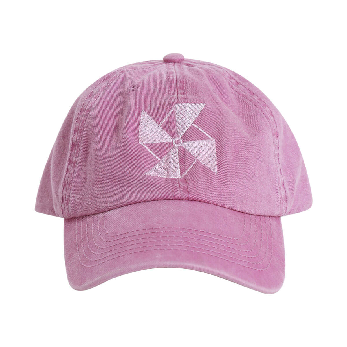 Pink twill cap with a washed look and an embroidered self colour Breazies logo on the front.