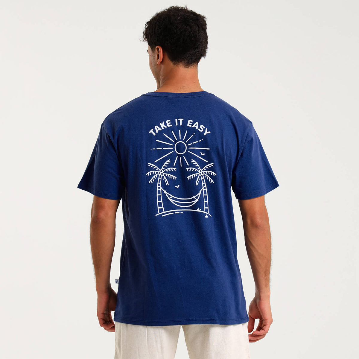 Printed Cotton Tee - Palms | Blue