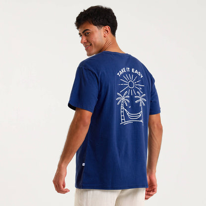 Printed Cotton Tee - Palms | Blue