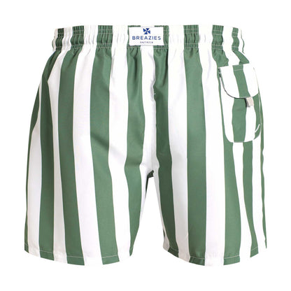 Swim Shorts - Stripes | Army Green & White