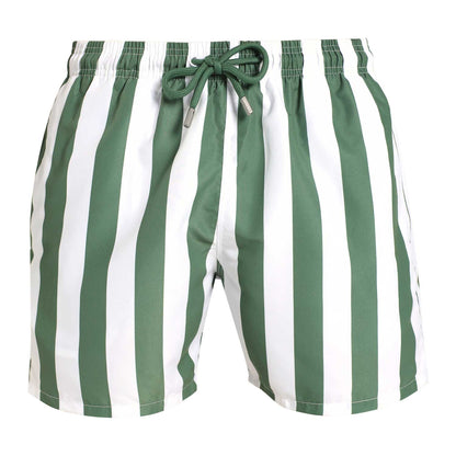 Swim Shorts - Stripes | Army Green & White