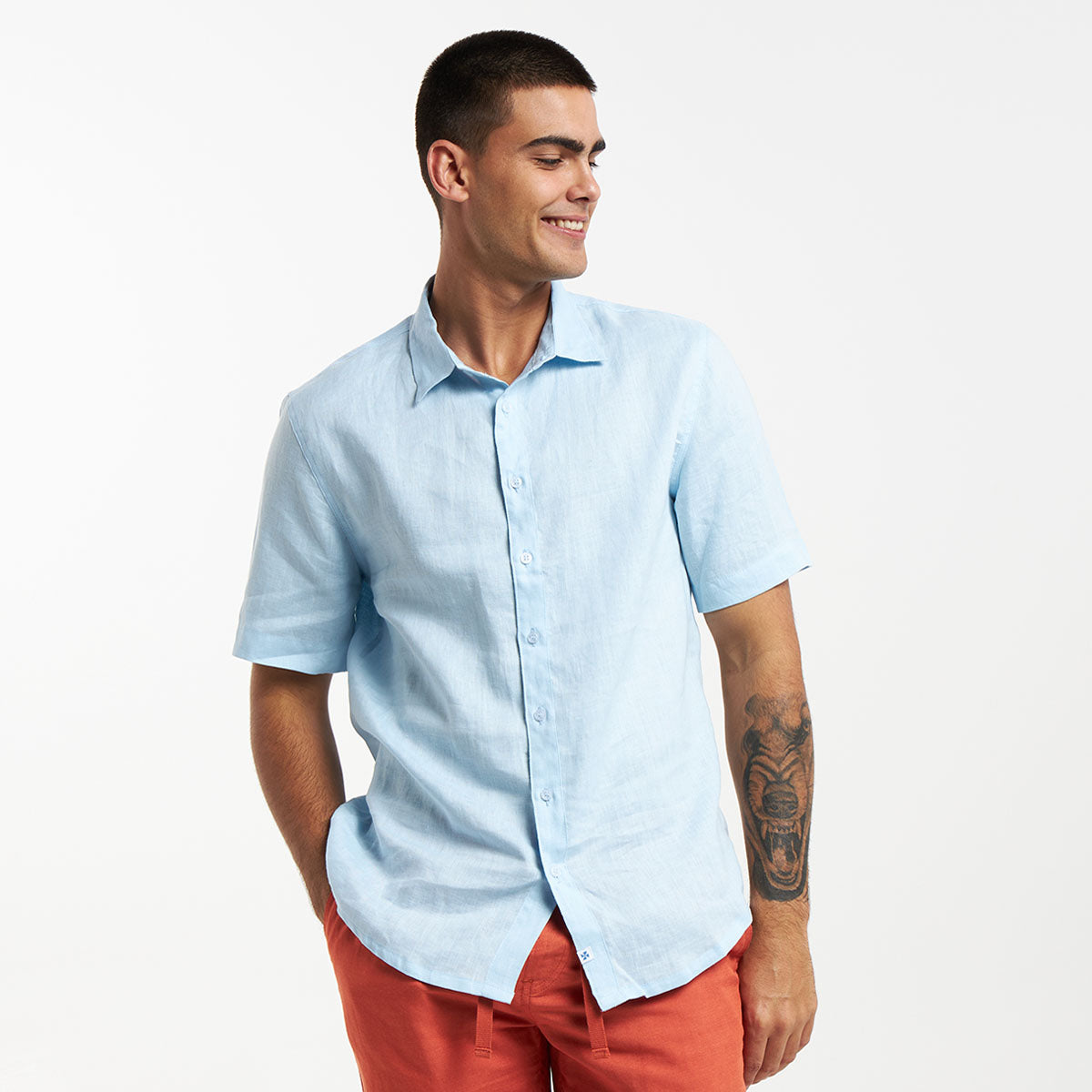 Short Sleeve Linen Shirt | Baby Blue