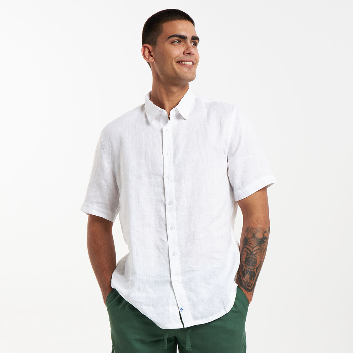 Short Sleeve Linen Shirt | White