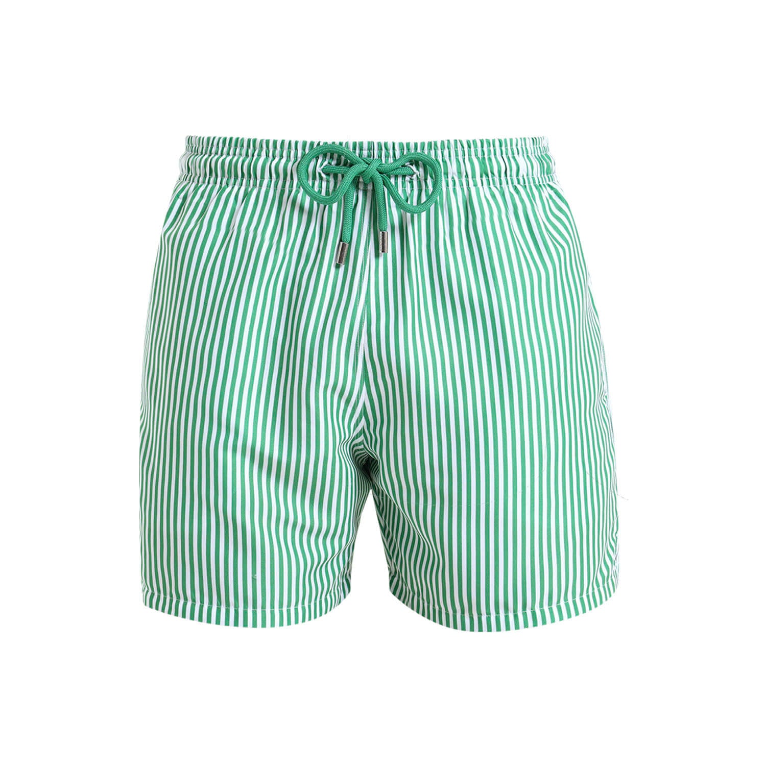 Green and white striped boys swim shorts by Breazies.