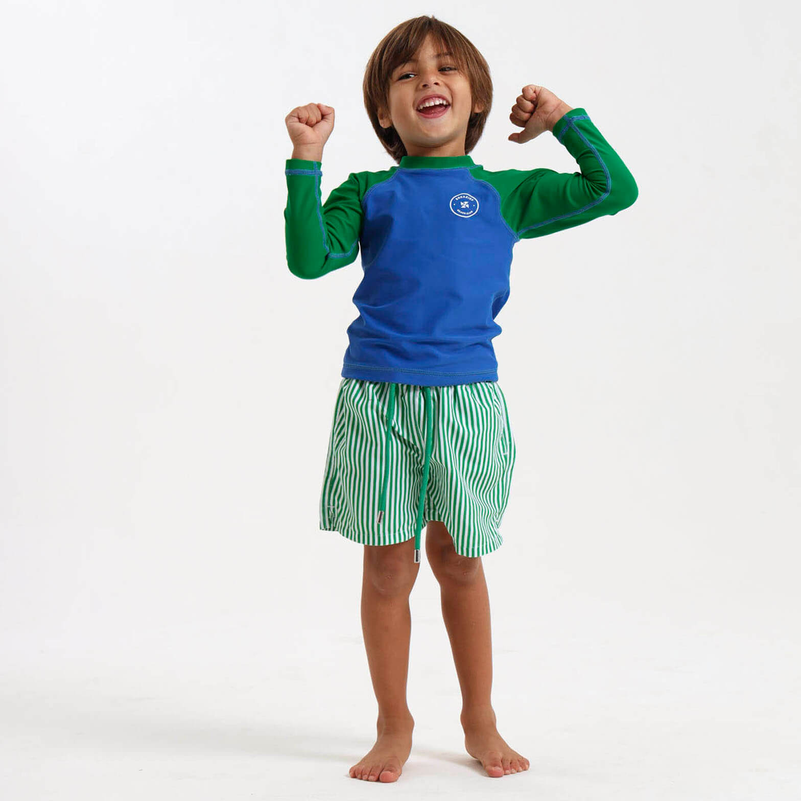 Kids Swim Shorts - Pin Stripes | Green