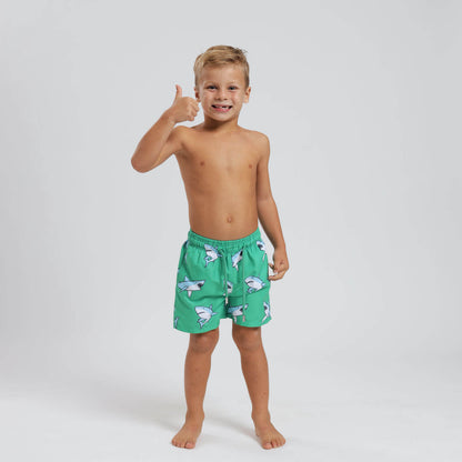 Kids Swim Shorts - Sharks | Green