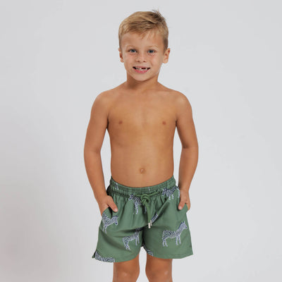 Kids Swim Shorts - Zebra | Army Green