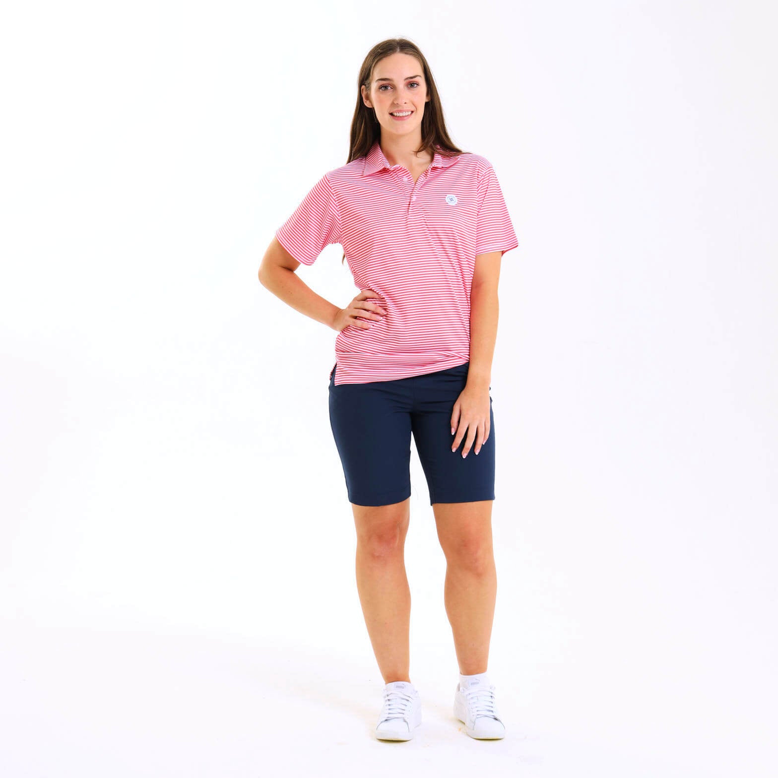 Ladies Golf Shirt - Stripes | Coral