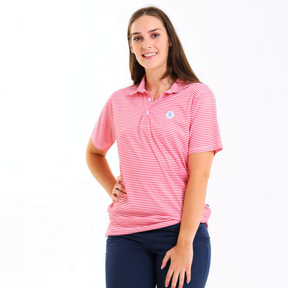Ladies Golf Shirt - Stripes | Coral