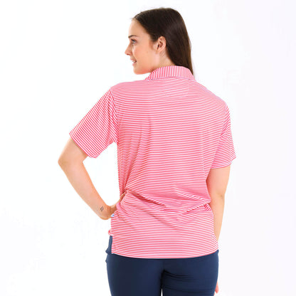 Ladies Golf Shirt - Stripes | Coral