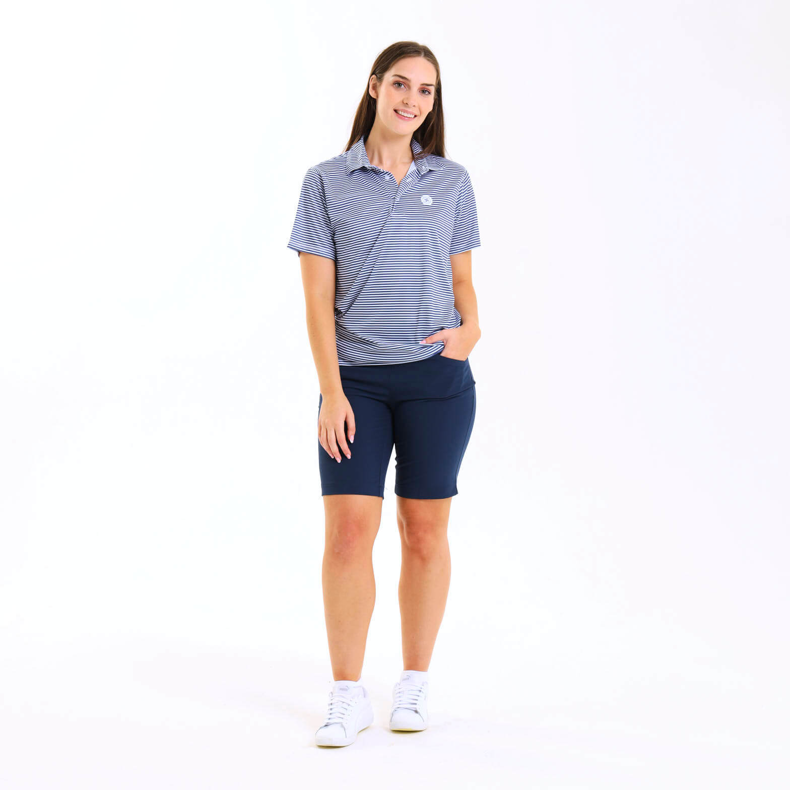 Ladies Golf Shirt - Stripes | Navy