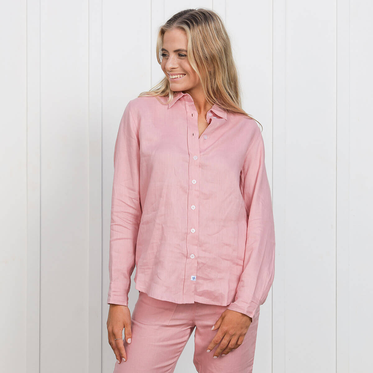 Ladies Linen Long Sleeve Shirt | Soft Pink