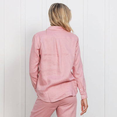 Ladies Linen Long Sleeve Shirt | Soft Pink