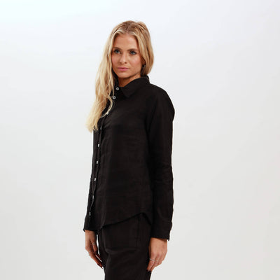 Ladies Linen - Long Sleeve Shirt | Black