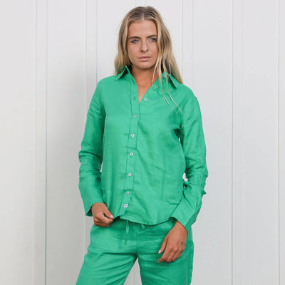 Ladies Linen Long Sleeve Shirt | Green