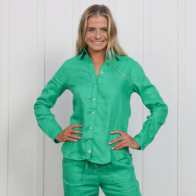 Ladies Linen Long Sleeve Shirt | Green
