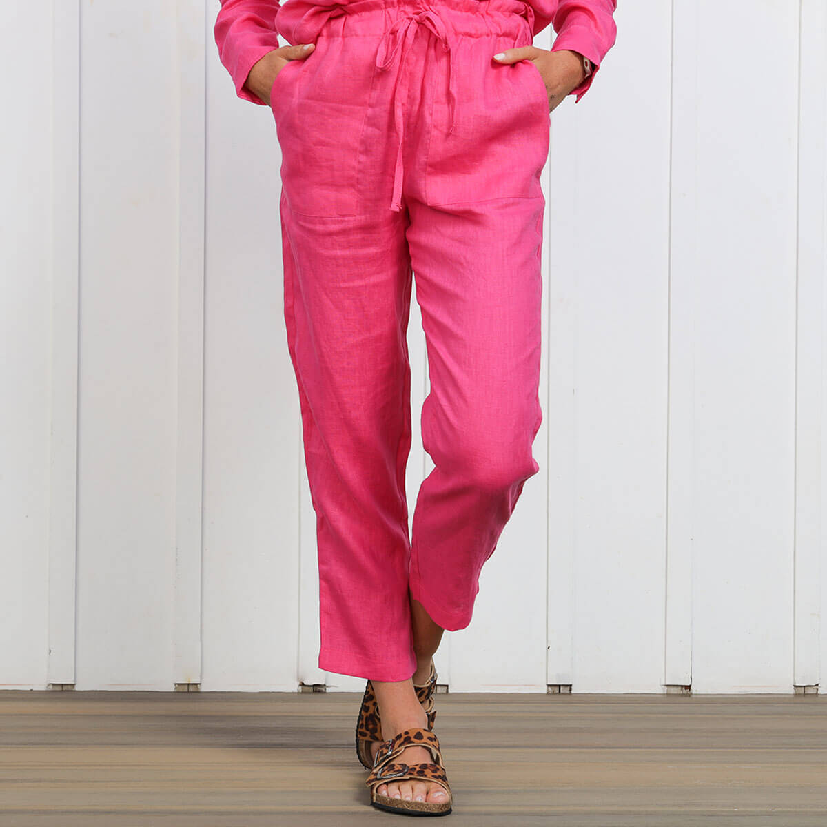Ladies Linen Pants | Bright Pink
