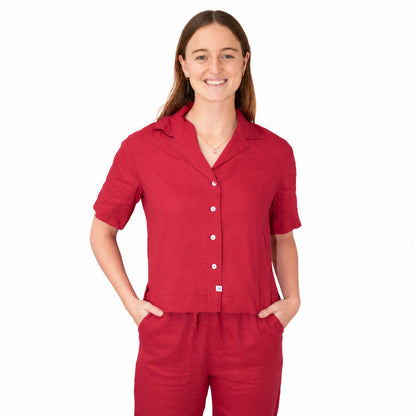 Ladies Linen - Short Sleeve Shirt | Raspberry