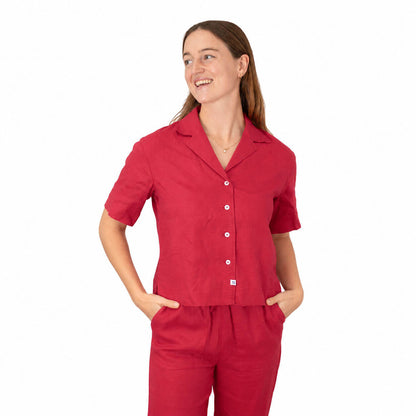 Ladies Linen - Short Sleeve Shirt | Raspberry
