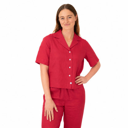 Ladies Linen - Short Sleeve Shirt | Raspberry
