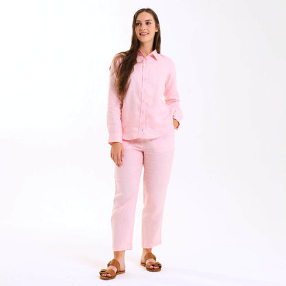 Ladies Linen - Long Sleeve Shirt | Baby Pink